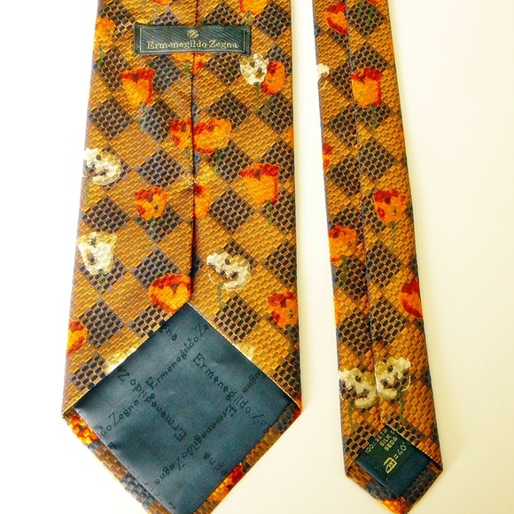 ERMENEGILDO ZEGNA Neck Tie Bronze Floral Geometric - Picture 4 of 8